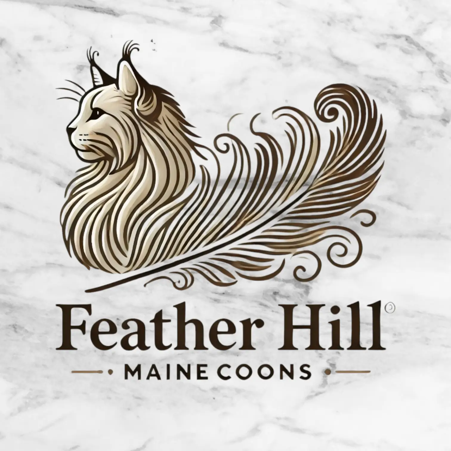 A logo of feathers and a cat on the side.